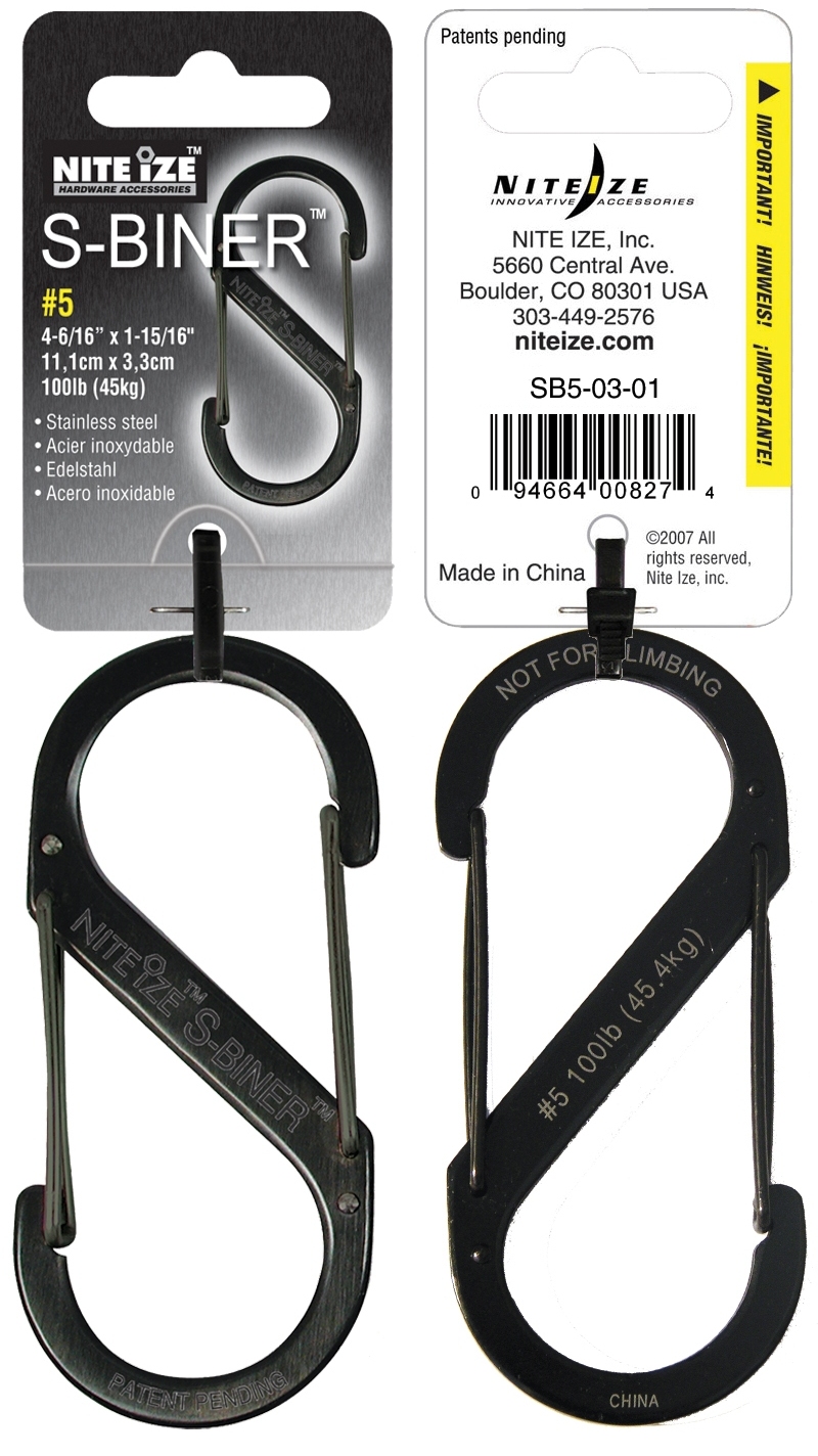 Nite Ize S Biner Size 5 Black Dual Carabiner SB5 03 01  