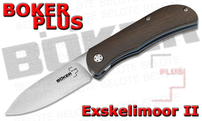 Boker Plus Exskelimoor II Folding Knife Plain Edge Bog Oak Handle 