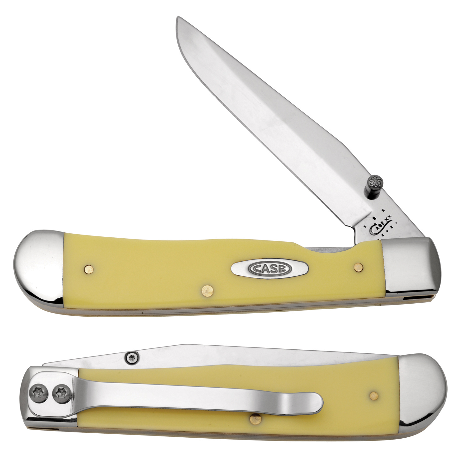 W.R. Case & Sons 3154LC CV Yellow Handle TrapperLock Folding Knife w 