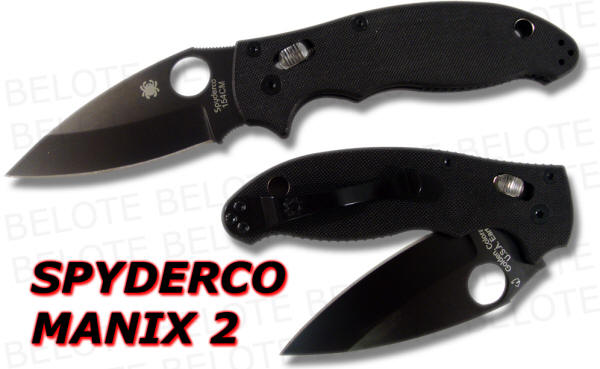 Spyderco Manix 2 G 10 BLACK BLADE Plain Edge C101GPBBK2  