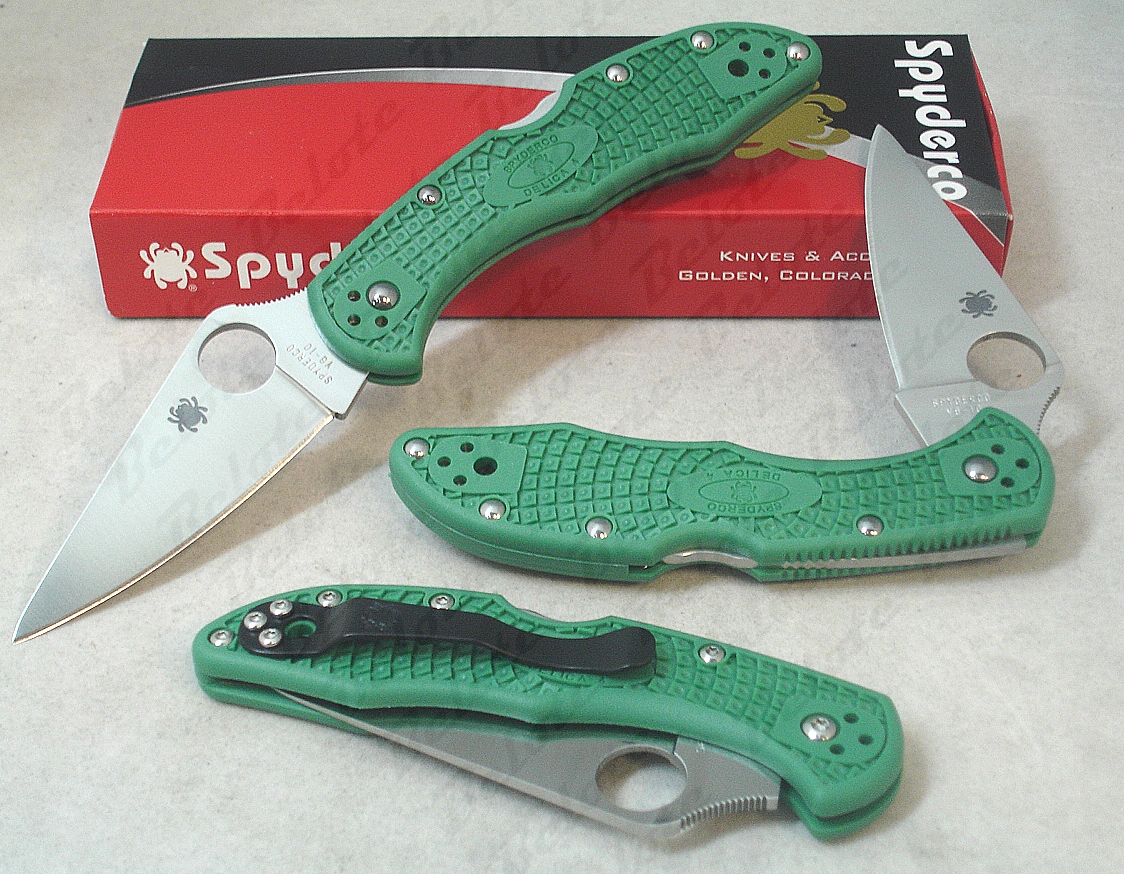 Spyderco GREEN Delica Plain Flat Ground Knife C11FPGR